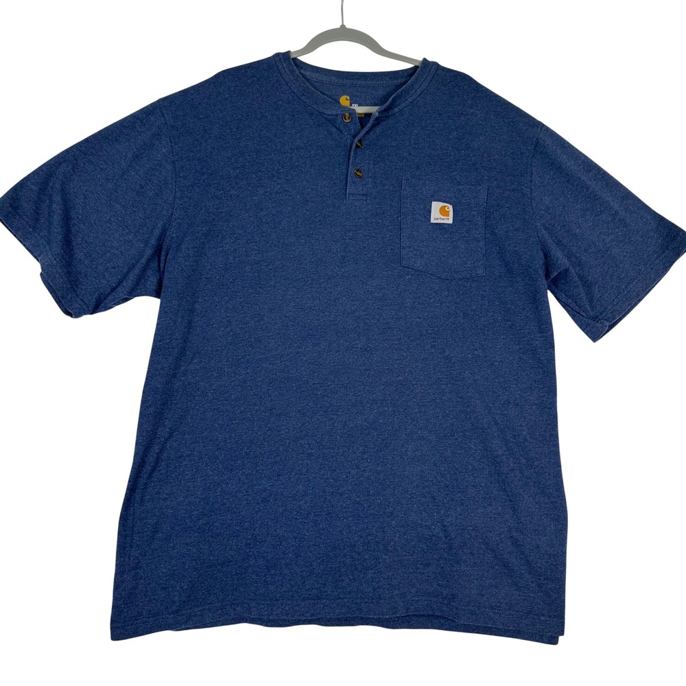 Carhartt Henley Pocket T Shirt Mens 2XL Blue Workwear Utility Rugged Streetwear